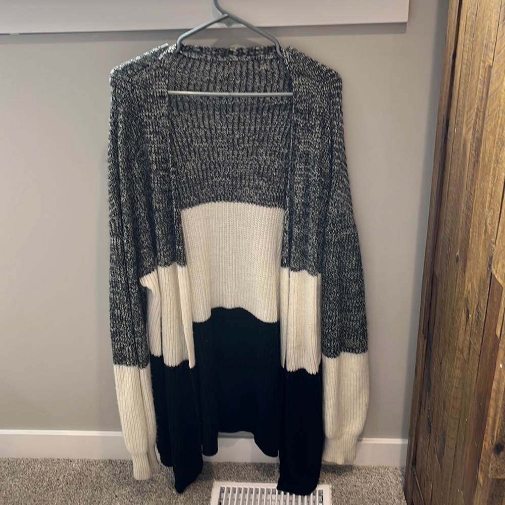 Oversized cardigan style color block sweater